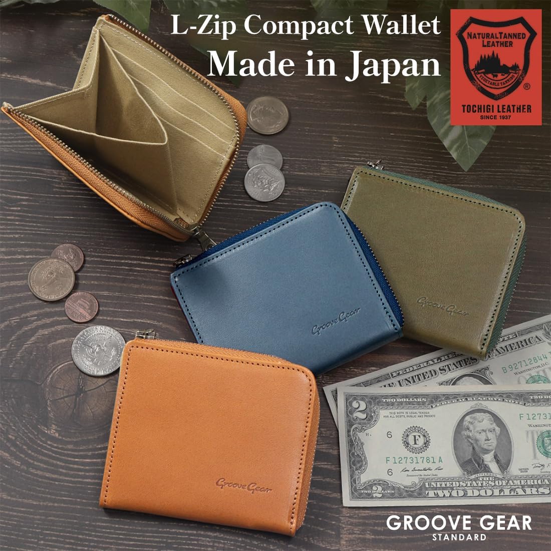 Made in Japan Handcrafted by Artisans Mini Wallet Card Case Coin Purse Tochigi Leather Men's Women's L-Shaped Zipper Slim & Compact ggs-1040 Camel