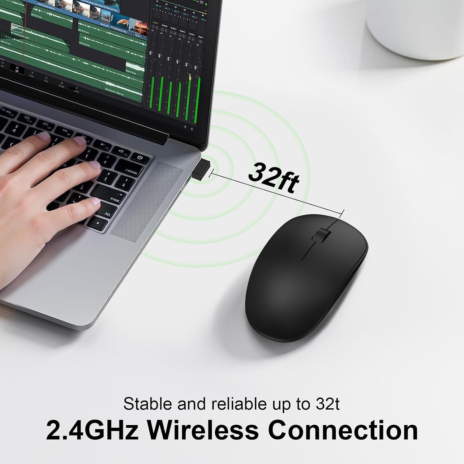 Wireless Mouse, 2.4GHz Computer Mice with USB Receiver, Portable Battery Powered Cordless Mice for Laptop, PC, Desktop, Mac, Chromebook - Black