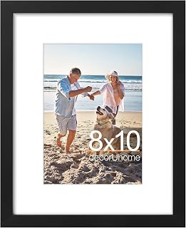 decorUhome Black 8x10 Picture Frame - Fits 5x7 with Mat or 8x10 Photos, Sturdy Engineered Wood for Wall or Tabletop Display