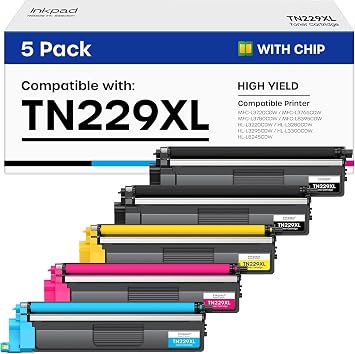 TN229XL TN229 Compatible Toner Cartridge 5 Pack Replacement for Brother TN229XL TN-229XL TN-229 Toner Cartridges to Work for MFC-L3720CDW MFC-L3780CDW HL-L3220CDW HL-3280CDW HL-L3300CDW Printers