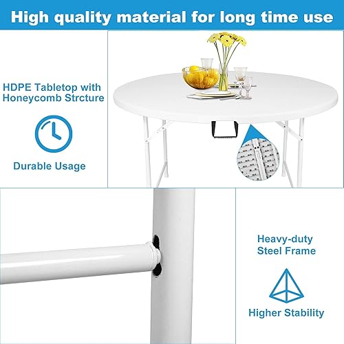 Miniatura 4 de Mesa plegable redonda de 4 pies, mesa de plástico portátil de 48 pulgadas de diámetro para 4 a 6 asientos, mesa de banquete de fiesta para tarjetas