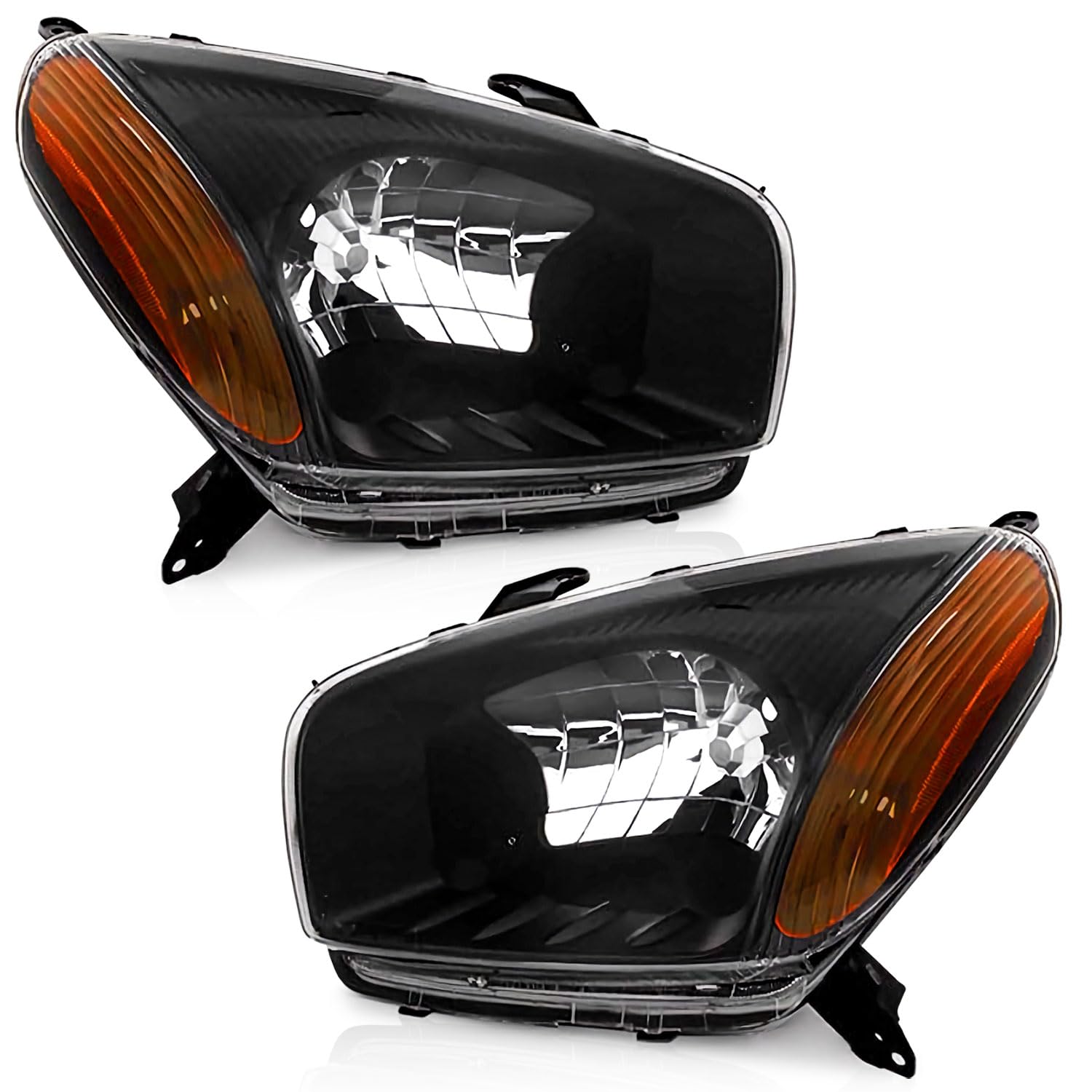 Photo 1 of Headlights Assembly Compatible with 2001-2003 TOYOTA RAV4 Headlight Assembly Replacement For 01 02 03 TOYOTA RAV4 Headlight Pair set Halogen Black Housing Amber Reflector Left & Right Side Clear Lens I Black Housing I Amber Reflector OE Replacement