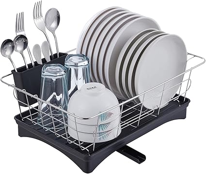 Amazon Sunaiad 水切りラック食器 水切りスリム ステンレス みずきりかご カゴドレン ディッシュボード 乾燥 キッチン ステンレス スチール バスケット付き アジャスタブル スイベル スパウト トレイ ストレージ付き 水切りラック オンライン通販