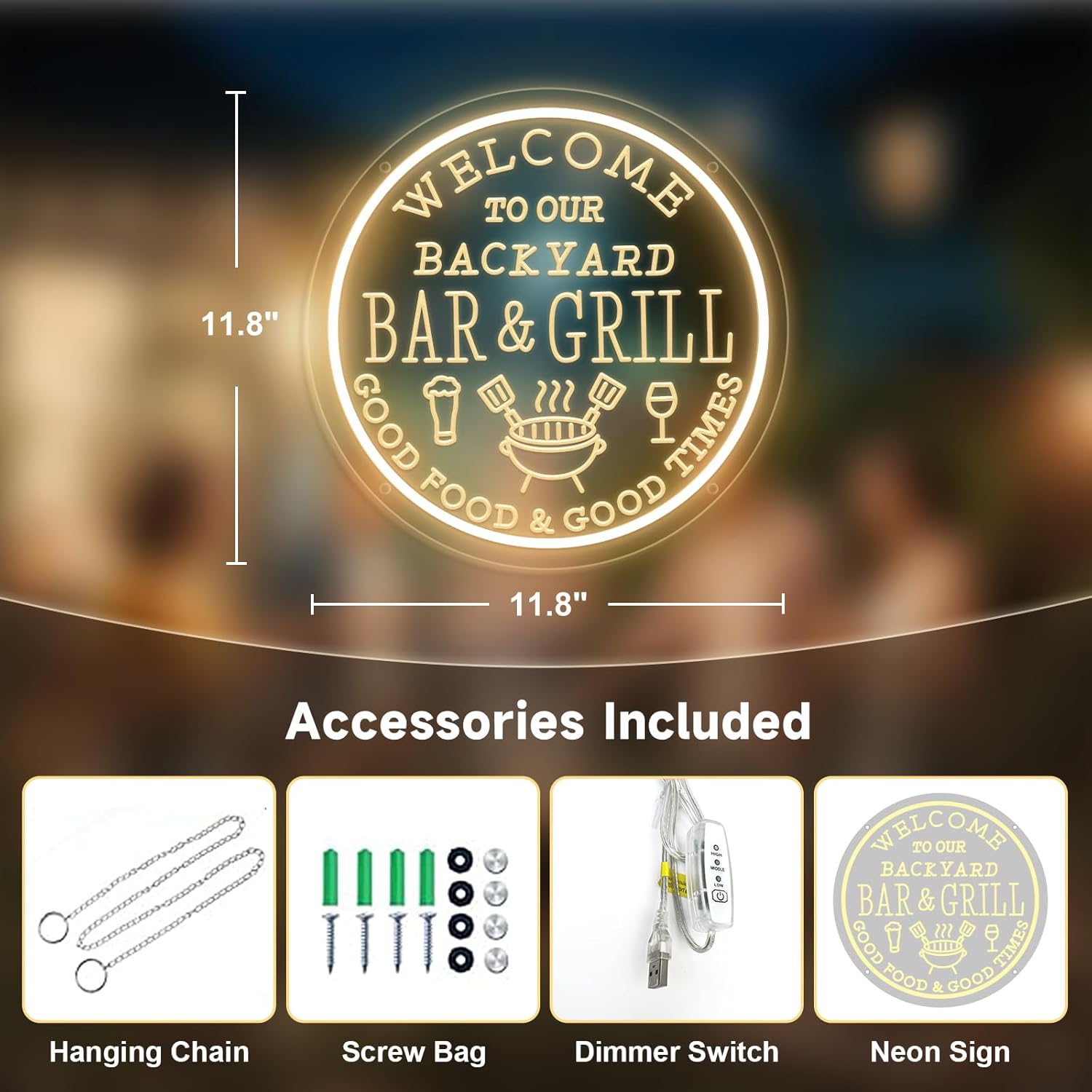 Bar and Grill Neon Sign,WELCOM TO OUR BAR&GRILL ,Bar & Grill Sign, Backyard Patio Wall Art,Bar Sign,Grill Sign Backyard Sign BBQ Grilling Light Up Sign for Backyard,Garden Yard,Patio Decor, Housewarming Gift（Dimmable）