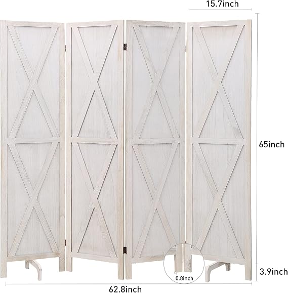 ECOMEX 4 Panel Wood Room Divider 5.6ft.Tall Folding Privacy Screen Panels, Panel Reinforced Room Divider Wall, Divider for Room Separation, Partition Room dividers and Effectively Block Sight(White)
