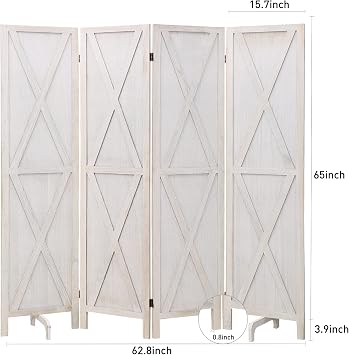 ECOMEX 4 Panel Wood Room Divider 5.6ft.Tall Folding Privacy Screen Panels, Panel Reinforced Room Divider Wall, Divider for Room Separation, Partition Room dividers and Effectively Block Sight(White)