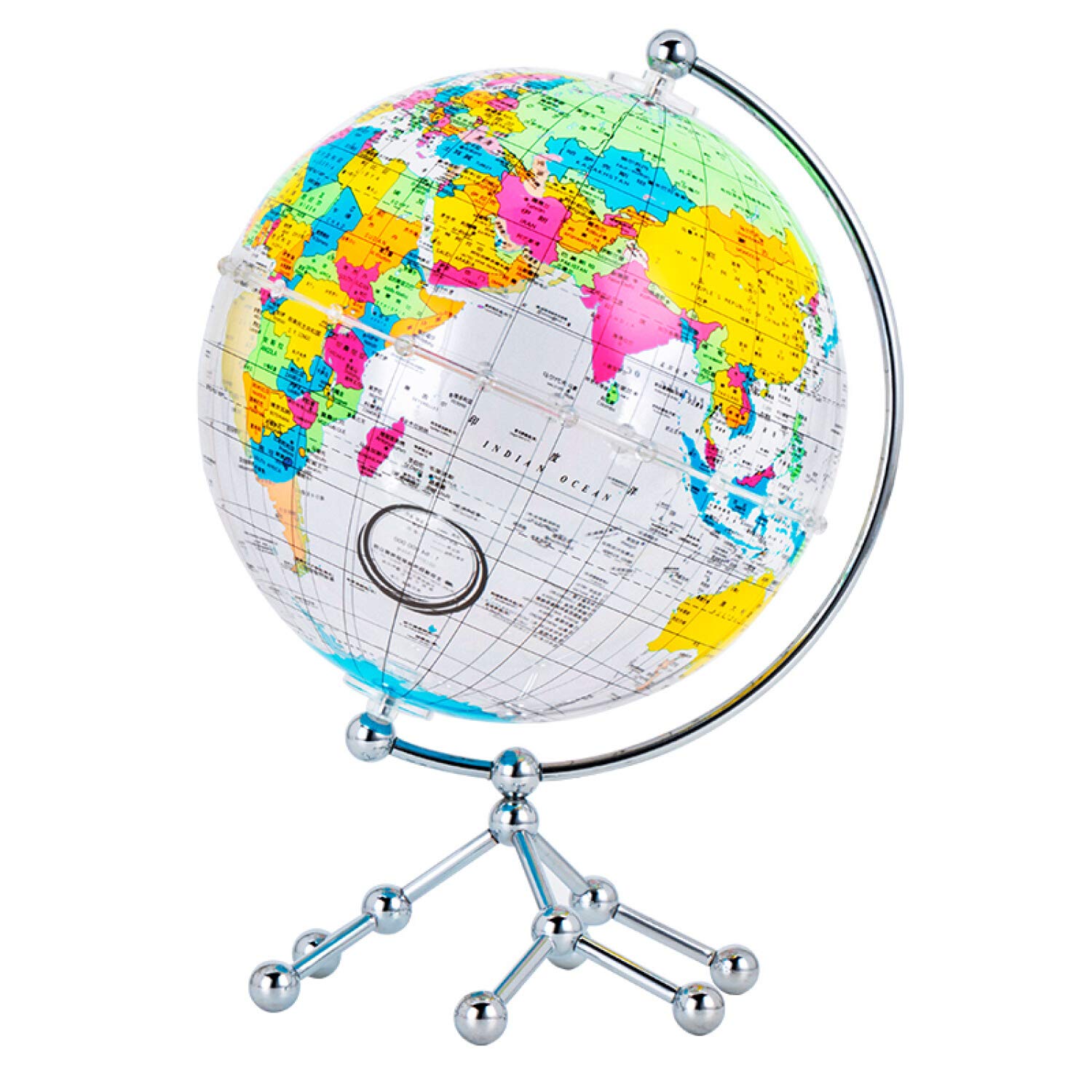 Globe terrestre politique bilingue avec carte colorée et sphère transparente