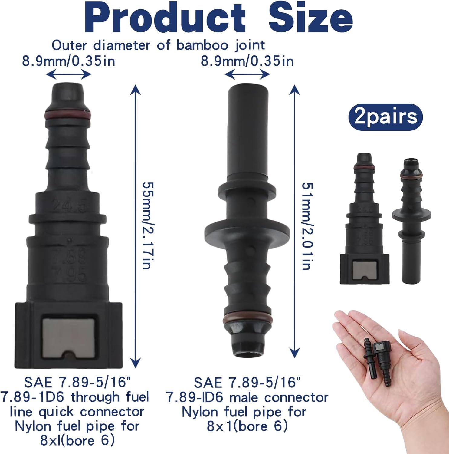2 Set 7,89 mm a 8 mm Dritto Auto Carburante Flessibile Rapido Rilascio Connettore, Raccordo Rapido Tubo Benzina, Kit Connettore Accoppiatore a Sgancio Rapido per Tubo Flessibile
