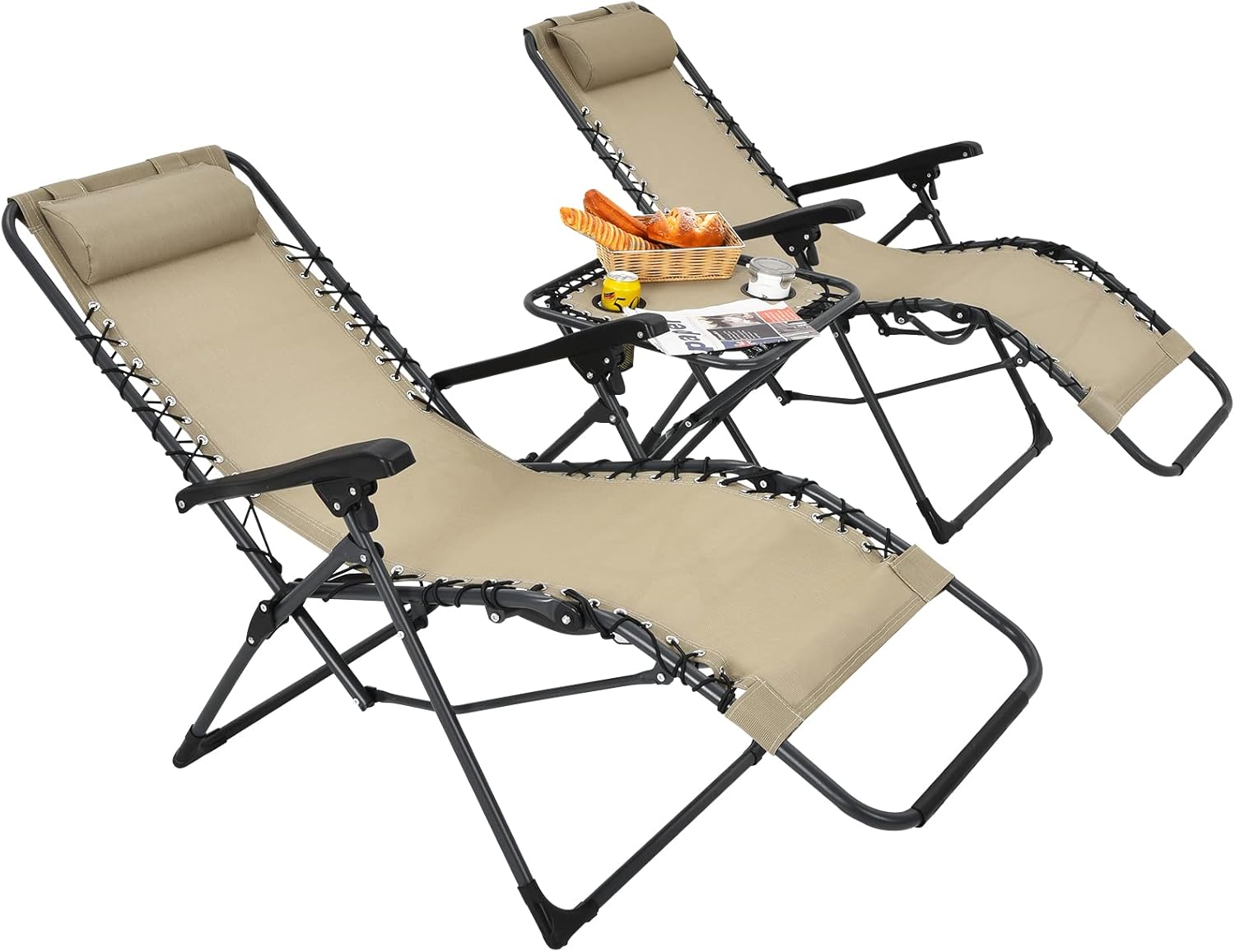 COSTWAY Set of 2 Garden Sun Lounger Chairs and Coffee Table