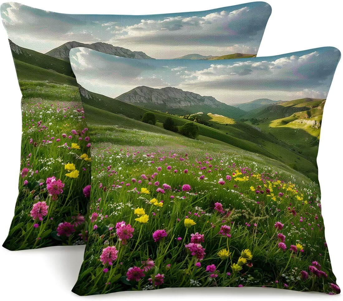 Wangllpgy Prairie Wildflowers Cushion Covers 45Cm X 45Cm Set Of 2 Throw Pillow Covers Spring Pillow Cases Autumn Sofa Cushions Decorative Pillows With Invisible Zipper For Bedroom Living Room Garden -Gy459
