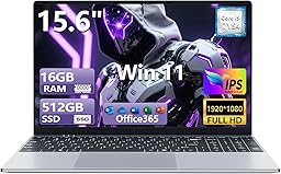Ordinateur Portable de 15,6 Pouces avec Processeur Core i5 7Y54 (Jusqu'à 3,2 GHz), 16Go RAM et 512Go SSD, Win 11 Pro PC Portable 1920*1080 IPS FHD Écran, Laptop avec clavier rétroéclairé USB3.0 HDMI