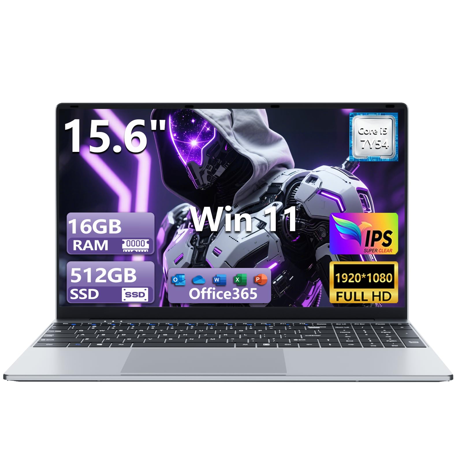 Ordinateur Portable de 15,6 Pouces avec Processeur Core i5 7Y54 (Jusqu'à 3,2 GHz), 16Go RAM et 512Go SSD, Win 11 Pro PC Portable 1920*1080 IPS FHD Écran, Laptop avec clavier rétroéclairé USB3.0 HDMI