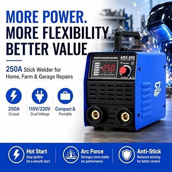 250A Stick Welder,110V/220V Portable IGBT Inverter ARC Welder with Hot Start Arc Force Anti-Stick, Digital Display Welder