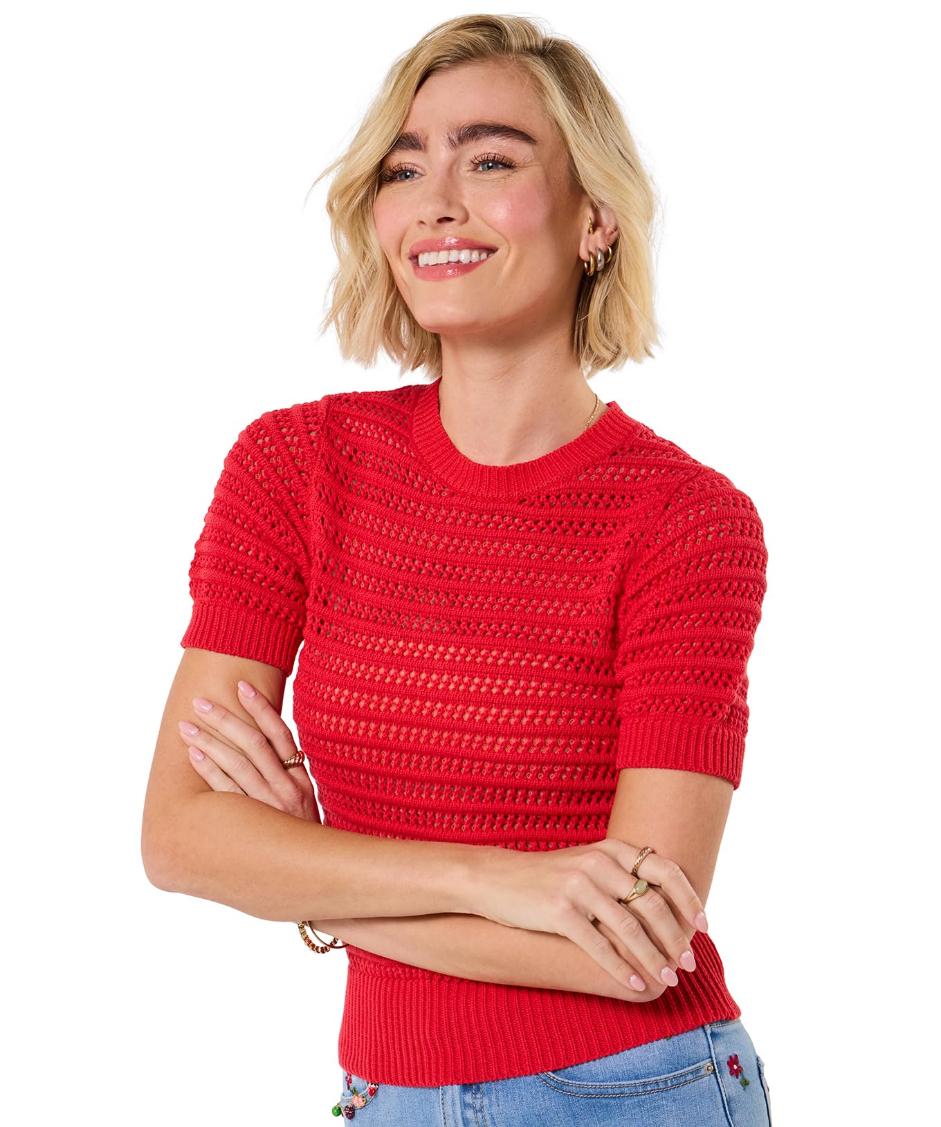 Joe Browns Women's Red Jb Dita Open Knit Short Sleeve Jumper