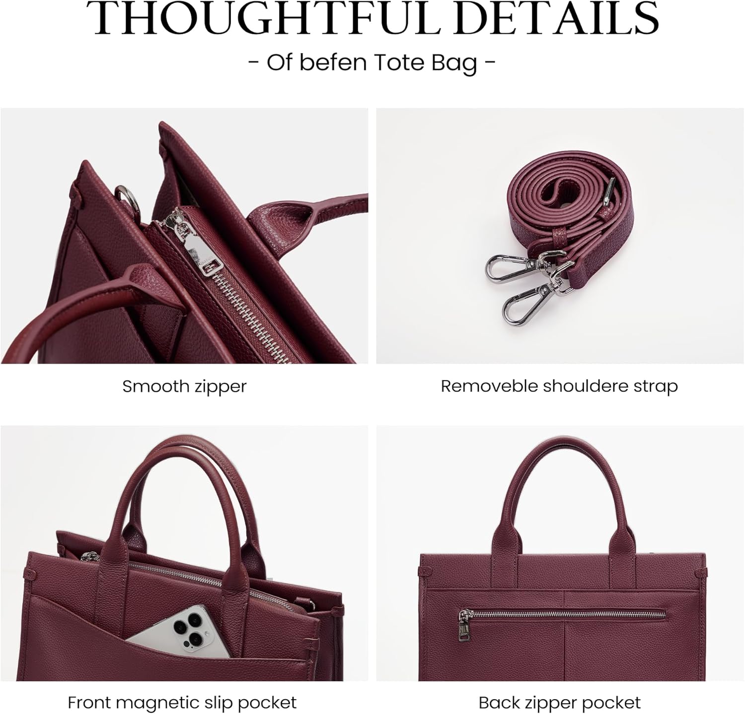 befen Genuine Leather Tote Bag for Women Satchel Crossbody Bags with Top-handle Womens Purse Handbags with Zipper and Staps - Image 5