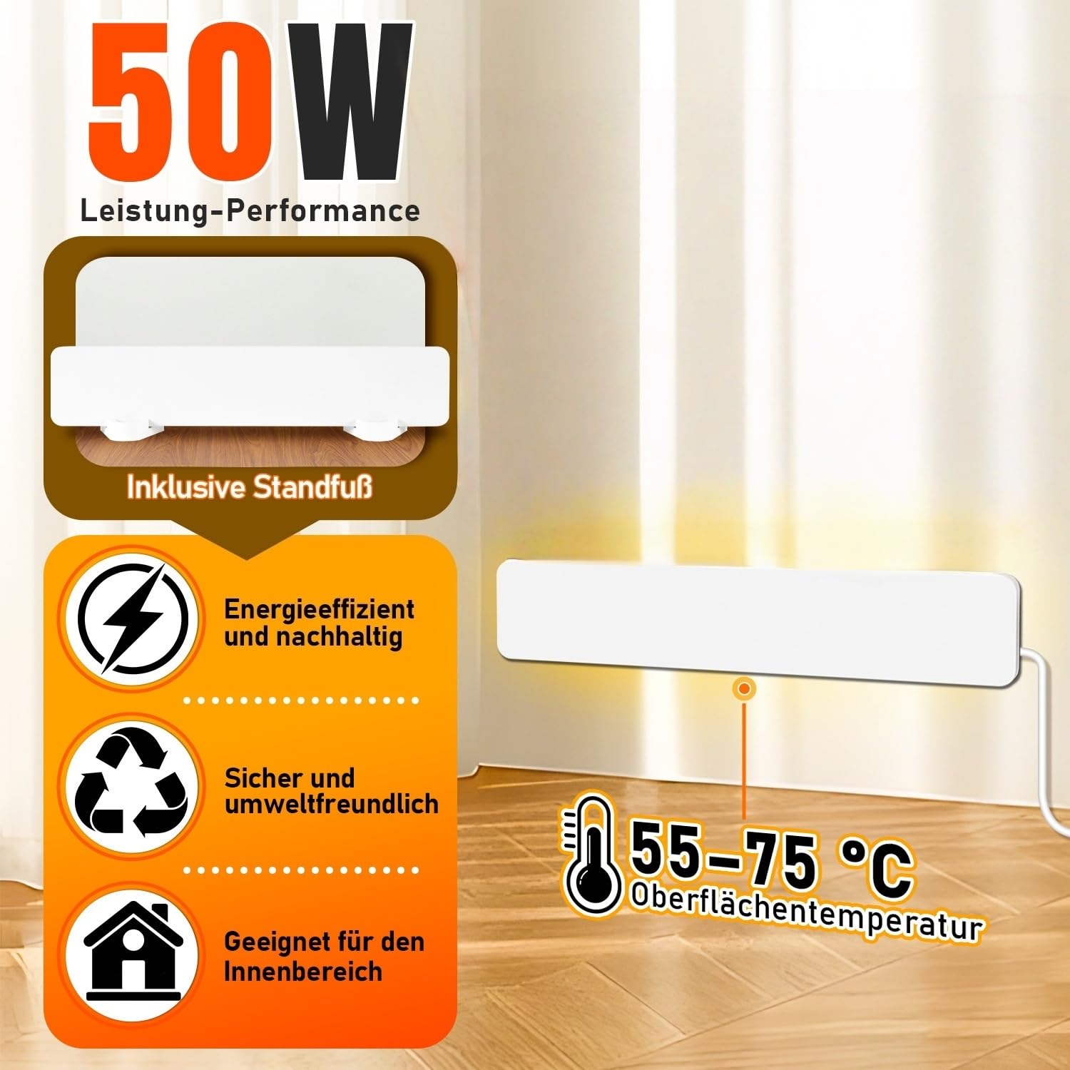 Grzejnik na podczerwień, 50 W, środek do usuwania pleśni, na ścianę, bez dodatków chemicznych, nadaje się do łazienki, sypialni i salonu (1 sztuka)