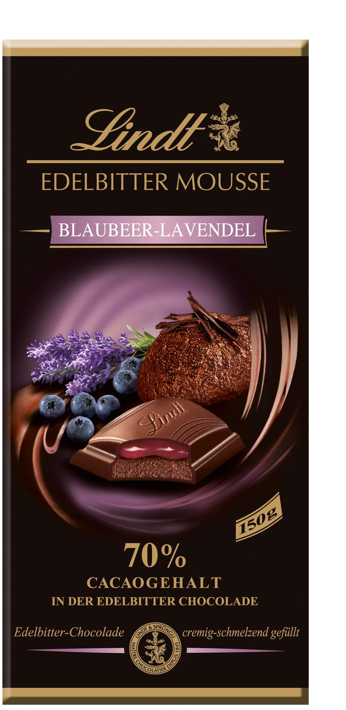 Lindt Schokolade Edelbitter Mousse Blaubeer-Lavendel | 13 x 150 g Tafel | Mit 70 % Kakaogehalt und dunkler Mousse au Chocolat und Blaubeer-Lavendel Füllung | Schokoladentafel | dunkle Schokolade