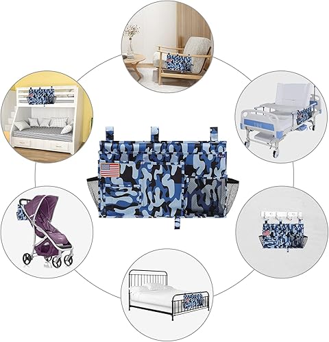 Miniatura 286 de Surblue - Organizador de cama colgante para mesita de noche, bolsa de almacenamiento, bolsillo para literas y camas de hospital, dormitorios Z-Zebra