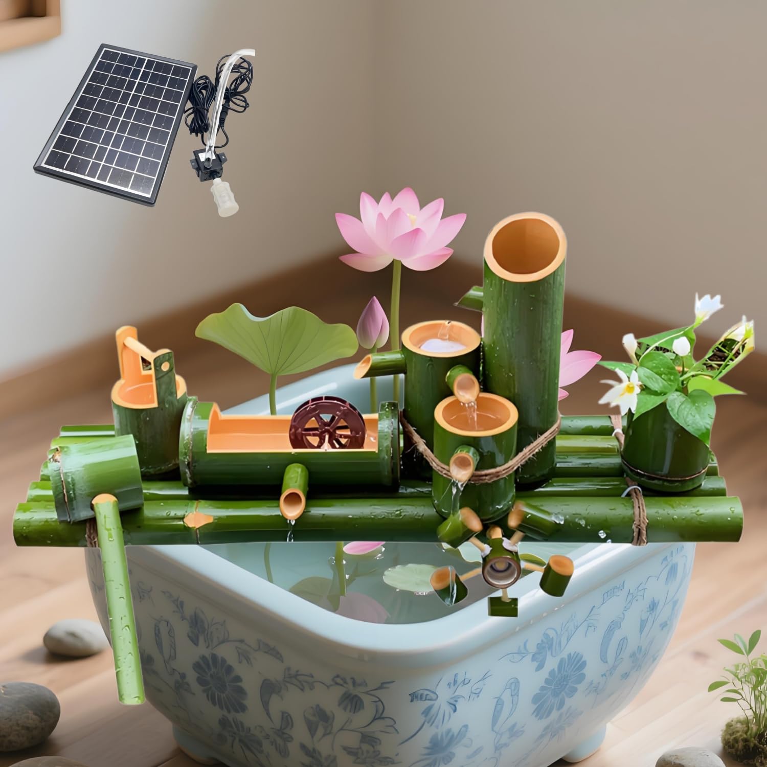 Kit fontana ad energia solare da giardino zen – perfetto per scrivania, patio e cortile, tranquillo gioco d'acqua all'aperto, pompa ecologica inclusa