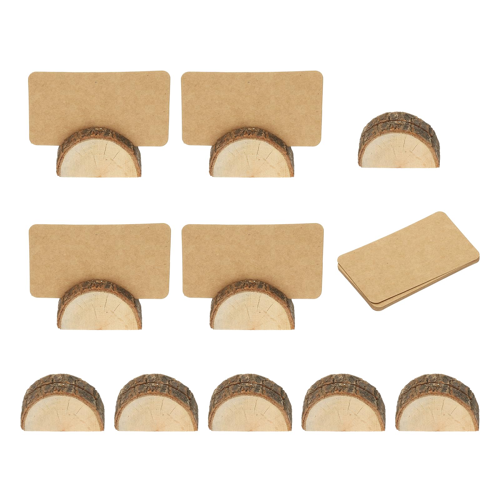 PATIKIL Wood Place Card Holder, 10 Pack Table Sign Holder with Place Cards Semicircle Table Number Holders Name Card Stands for Photo Menu Display, Brown