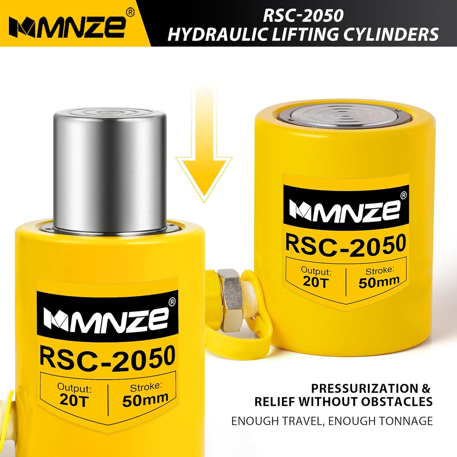 20T 50mm/2" Stroke Hydraulic Cylinder Jack Porta Power Ram Jack Single Acting Lifting Cylinder Retract Automatically for Machinery Ship Bridge Construction