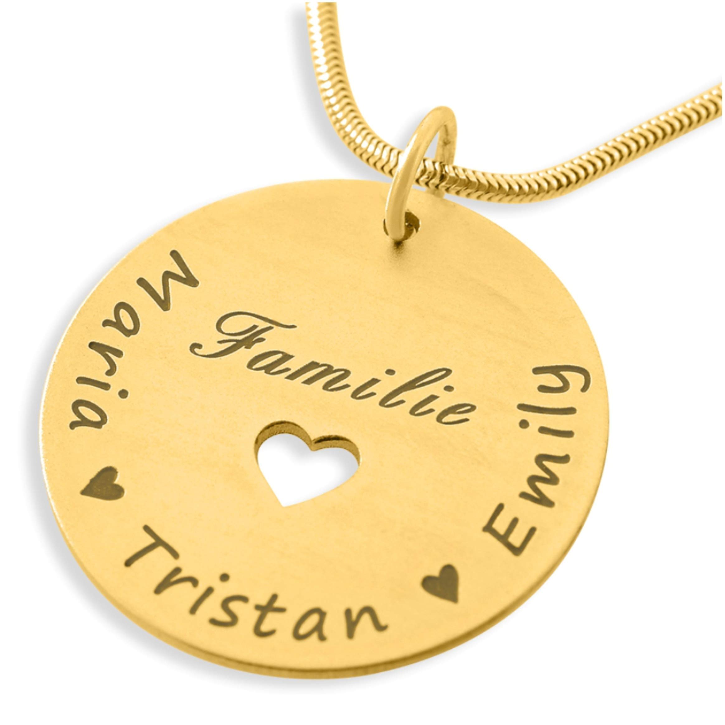 Namenskette Familie Kette Schmuck mit Gravur Gold 925 Sterling Silber mit Gravur mit Namen Familienkreis mt Herz Kindernamen | HANDMADE IN GERMANY