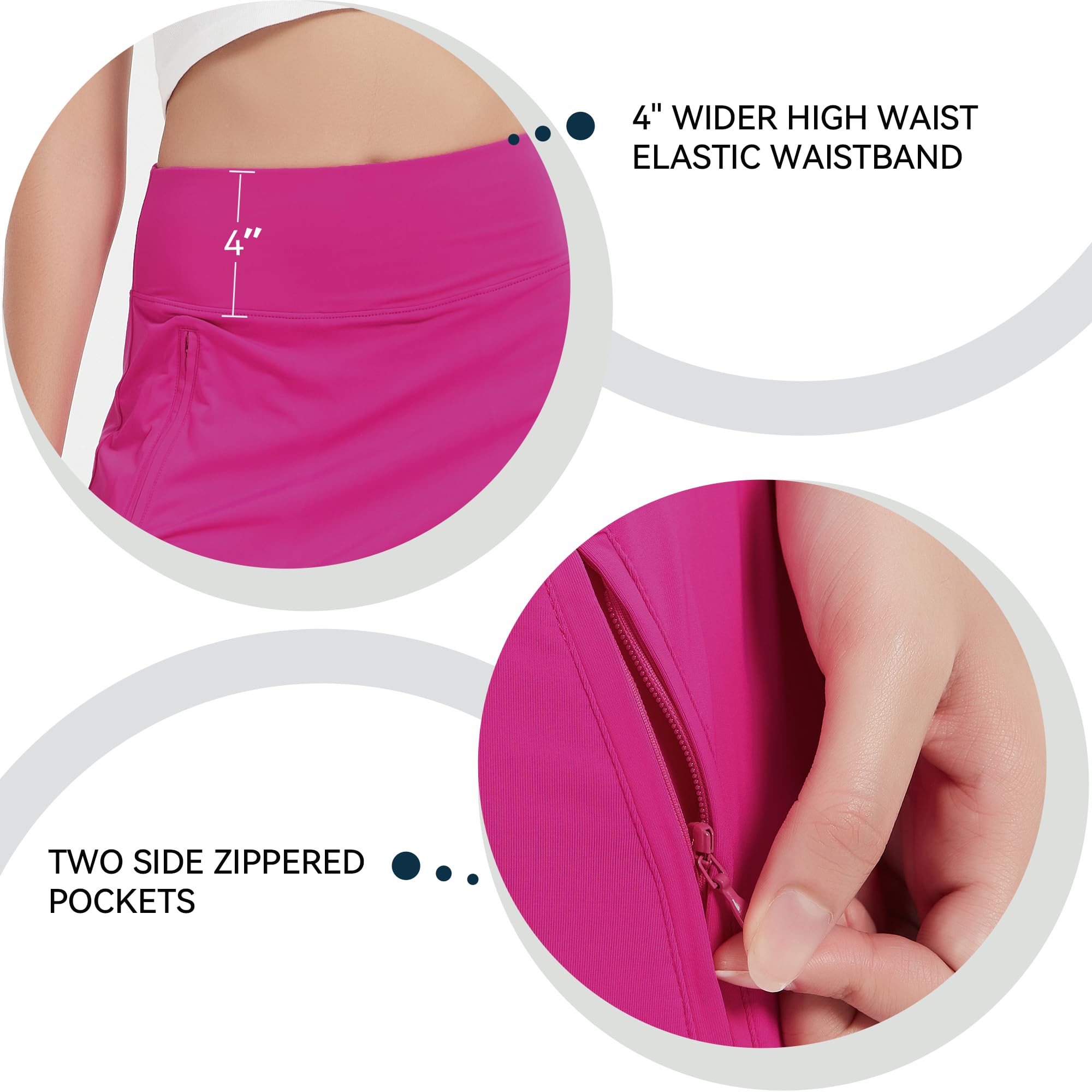 43,2 cm langer, hochwertiger Damen-Skort aus seidigem Tech-Nylon, athletischer Skort mit Taschen, für Golf, Tennis, Workout und Freizeitkleidung