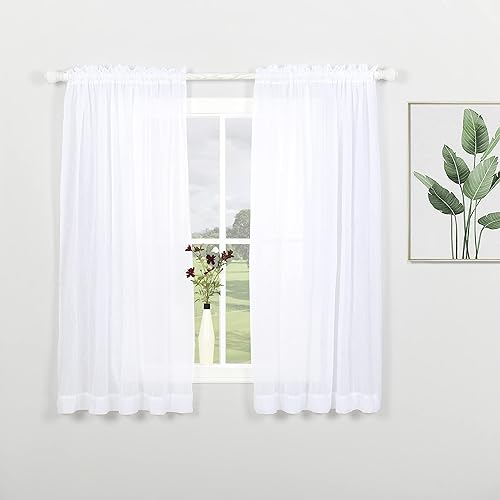 Snugray Cortinas semitraslúcidas blancas de 51 x 63 pulgadas de largo, no necesita planchado, cortinas texturizadas arrugadas para dormitorio, sala