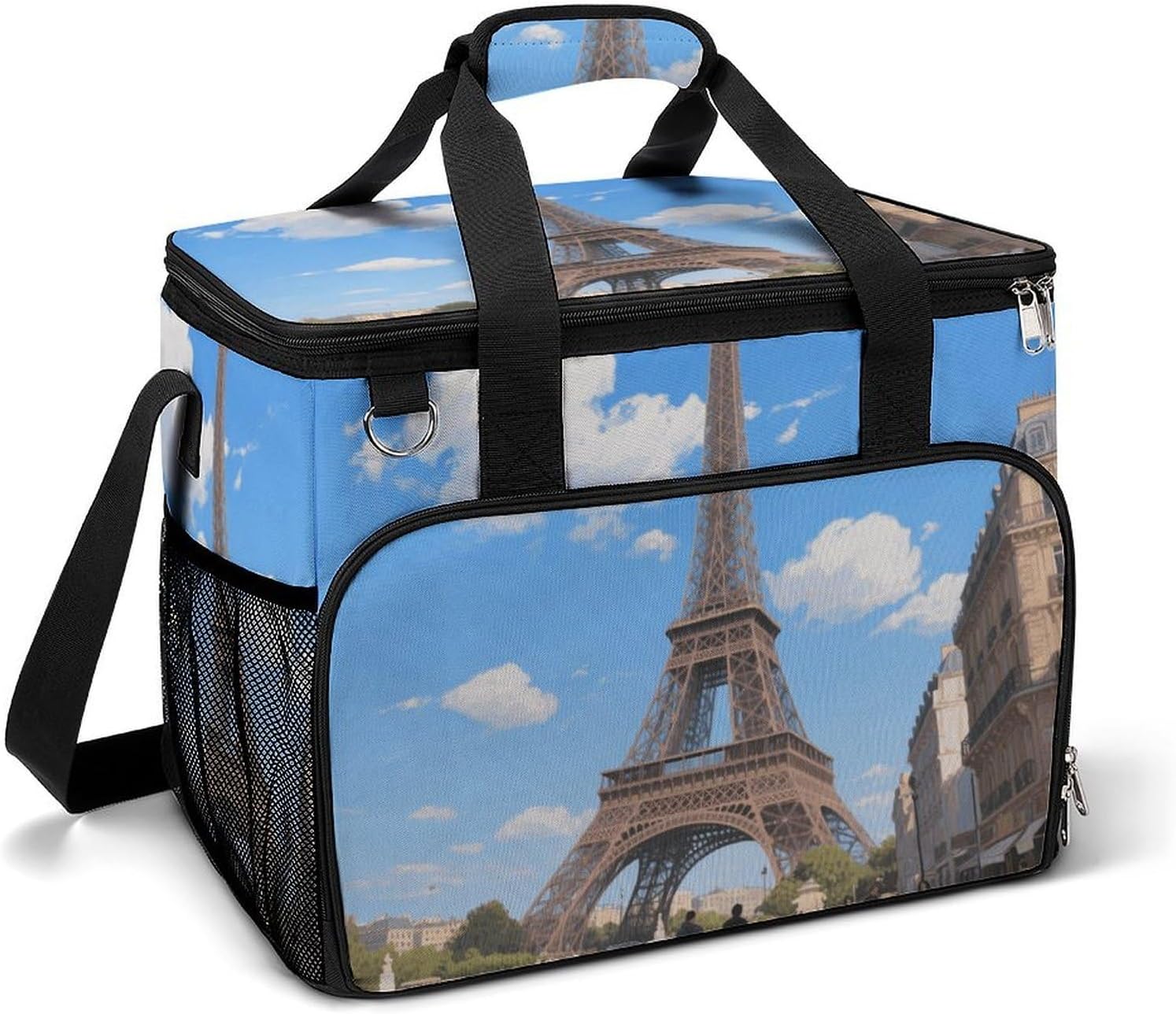 Insulated Picnic Backpack Tote Bag, Large Capacity 30L Eiffel Tower in Paris Cooler Bag Leakproof Beach Bags Portable Lunch Box Waterproof Picnic Basket for Beach Camping BBQ