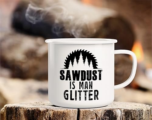 Miniatura 4 de Retreez Divertida taza de café de 16 onzas de acero inoxidable esmaltado con diseño de serrín es un hombre, con purpurina, sarcasmo, regalo de