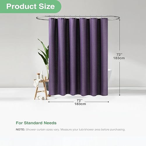 Miniatura 4 de Dynamene Cortina de ducha de tela morada, cortinas de ducha de tela resistente con textura de gofre para baño, 256 GSM, juego de cortinas de baño de