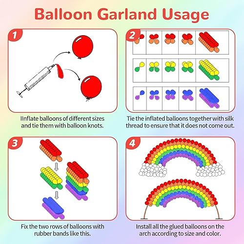Miniatura 4 de Kit de arco de globos de guirnalda de arco iris de 280 piezas con globos de colores, gran altura y 10 pies de ancho ajustable, 50 clips de globos,