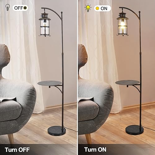Miniatura 6 de beaysyty Lámparas de pie ajustables retro de granja con bandeja, lámpara de pie alta para dormitorio, decoración del hogar para oficina, sala de