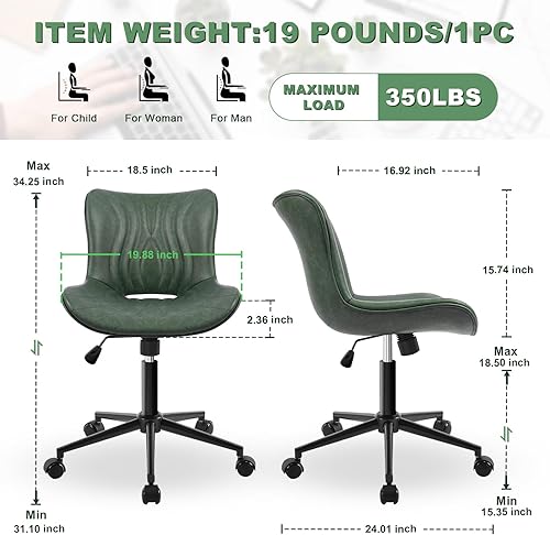 Miniatura 2 de Silla de oficina, silla de escritorio sin brazos con ruedas, ergonómicas y cómodas, sillas de trabajo para computadora de oficina en casa, silla de