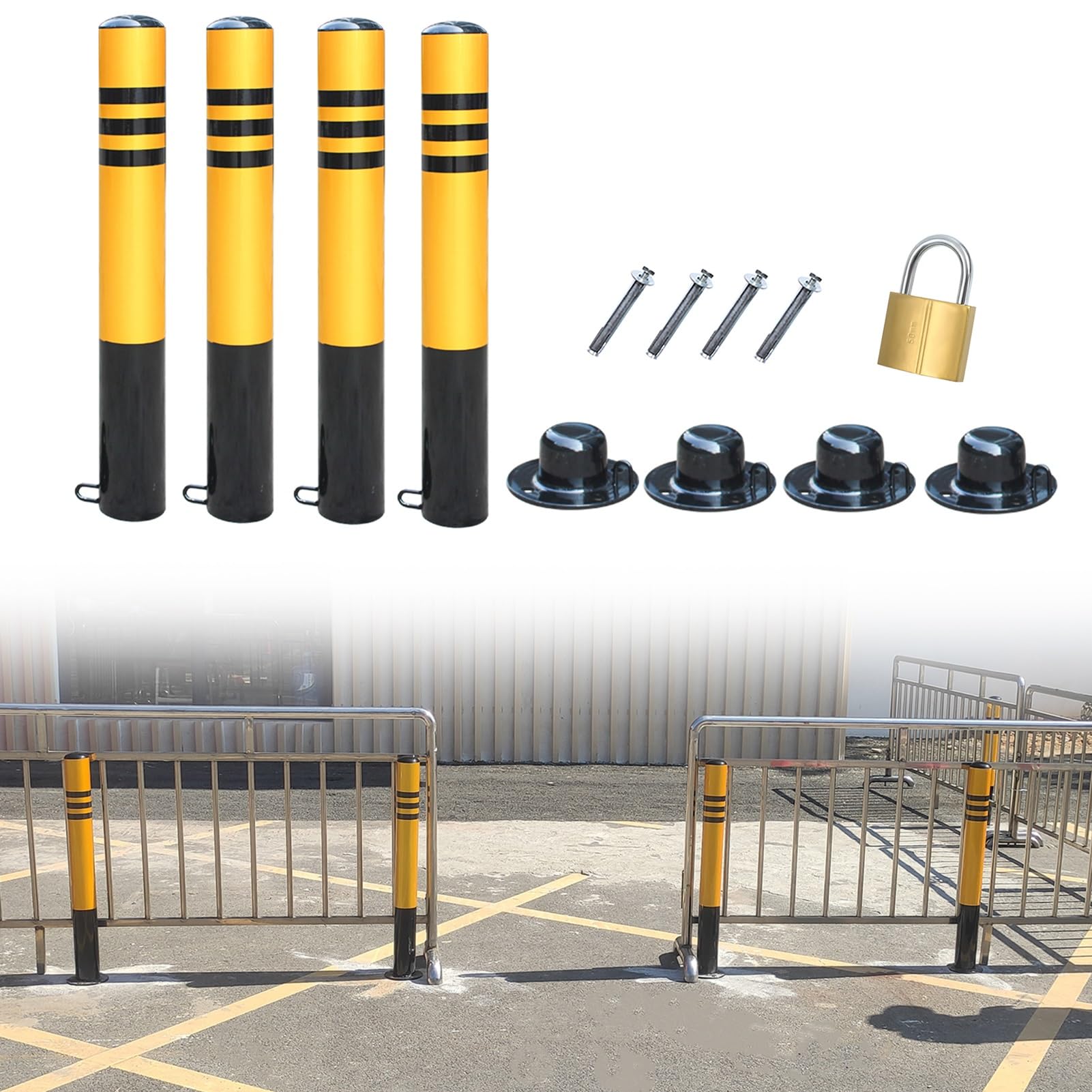 WDSOPK Road Safety Cones,Caution Cones,Road Cones,4 PCS Removable Parking Bollard Pipe,Safety Barrier Post for Driveway（W X H-11.4 x 75cm (4 1)）