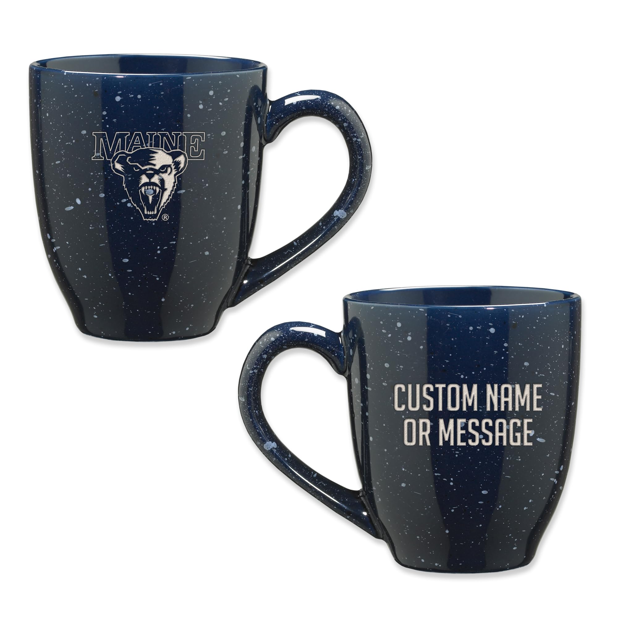 Rico Industries NCAA Maine Black Bears Navy Blue Personalized 16 oz Team Color Laser Engraved Speckled Ceramic Coffee Mug