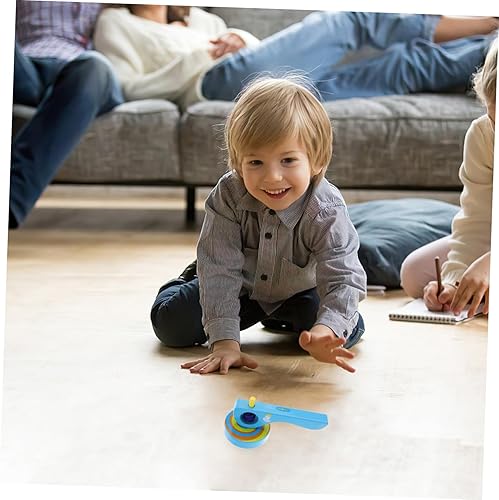 Toyvian 3Pcs Wooden Gyroscope with Handle and Pull String Lightweight Portable Preschool for Educational Pull String Activity Tops Random Color