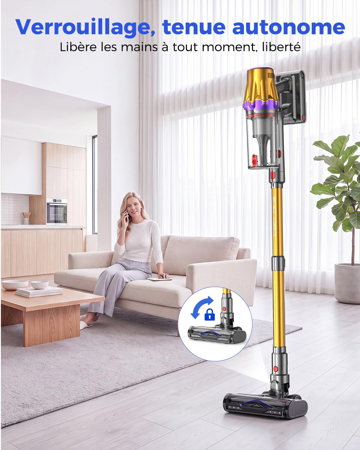 aonus Aspirateur Balai sans Fil, 60000Pa/650W Aspirateur sans Fil Puissant