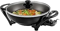 OVENTE SK3113B 13-Inch Electric Wok Skillet, 1400W Nonstick Family Size, Glass Lid, Adjustable Temp, Cool Touch Handles