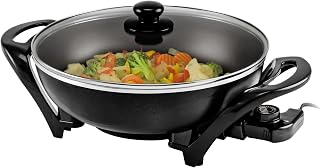 OVENTE SK3113B 13-Inch Electric Wok Skillet, 1400W Nonstick Family Size, Glass Lid, Adjustable Temp, Cool Touch Handles