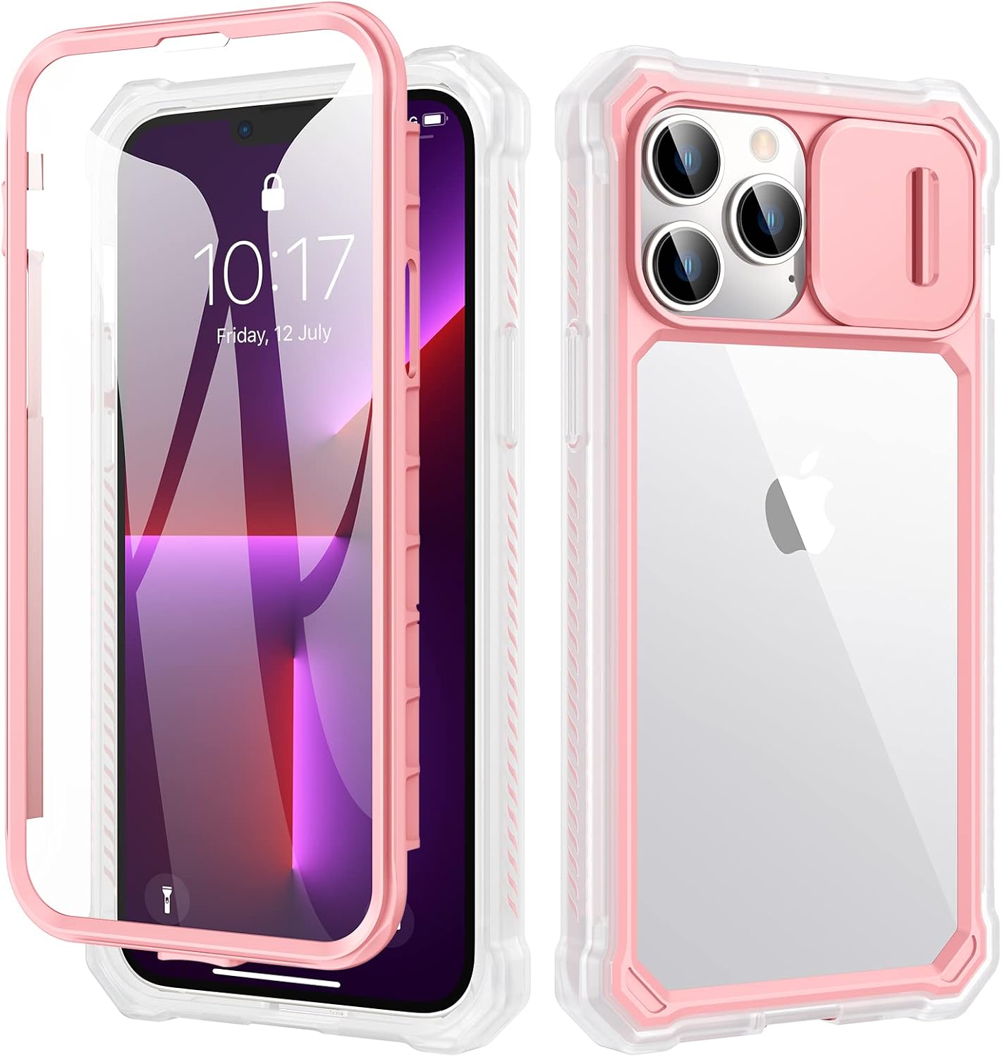 Ruky Case for iPhone 13 Pro Max Built-in Screen Protector, iPhone 12 Pro Max Phone Case with Camera Cover, Full Body Case Girls Women for iPhone 12 Pro Max & iPhone 13 Pro Max 6.7", Pink
