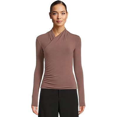 Vince Long Sleeve Fixed Wrap Top smoky berry
