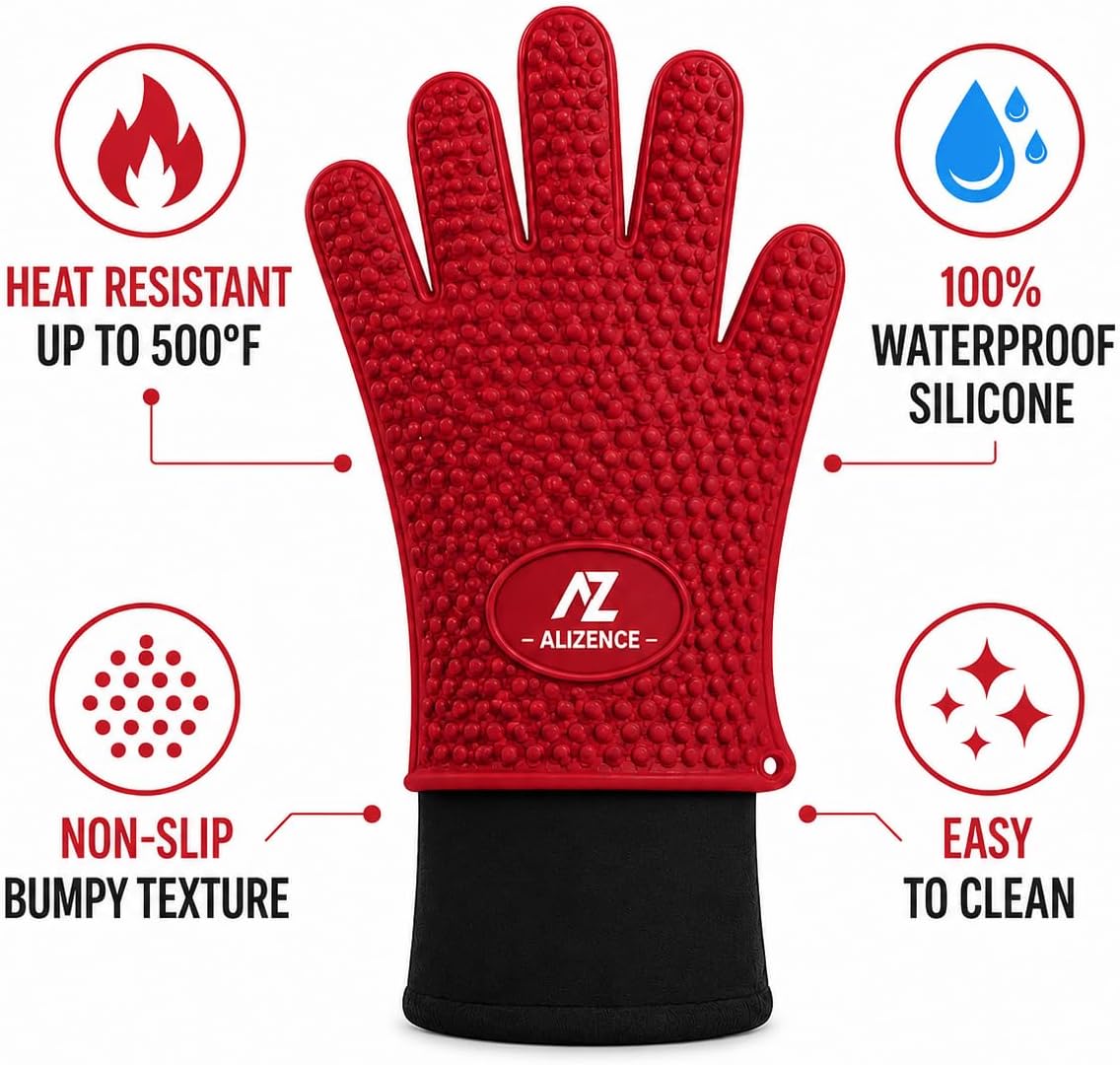Silicone Oven Gloves, 500°F Heat Resistant, BPA-Free, Non-Slip, w/2 Trivets