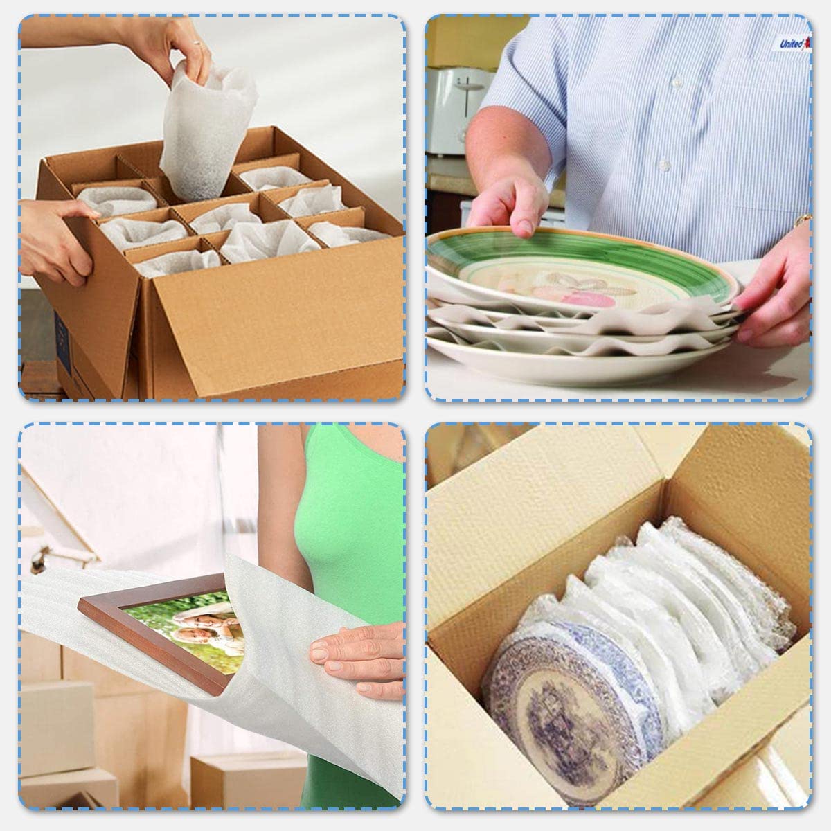 Emballage en Mousse,Sacs en Mousse,Papier Bulle Déménagement,50 Pièces Film Papier Bulles Rouleau,Film Bulle,Emballage en Mousse 30x30cm pour Cartons Déménagement Vaisselle,Plats, Assiettes Blanc
