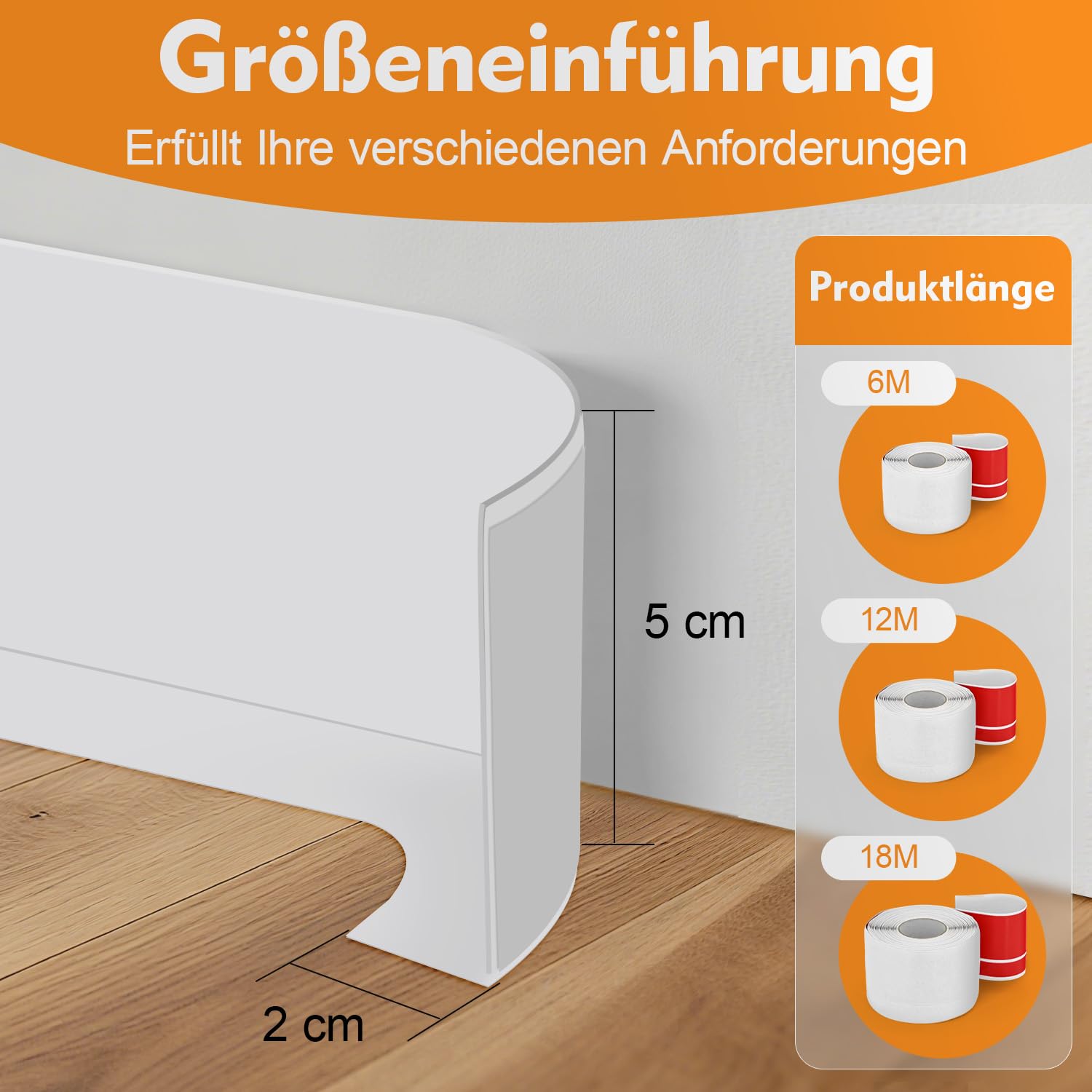 Zócalo autoadhesivo, 18 m, de PVC, 50 x 20 mm, resistente al agua, flexible, fácil montaje, renovación DIY para cocina, baño, pared, suelo, color blanco
