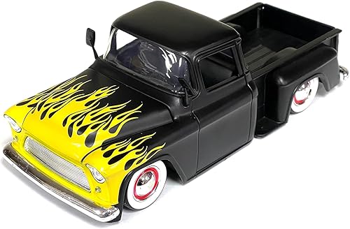 Miniatura 1 de Jada Toys 1:24 1955 Chevrolet Stepside Truck - Negro mate con llamas amarillas - Just Trucks - 34294