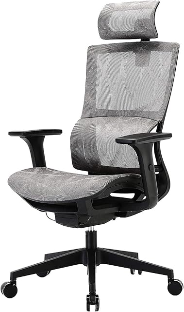 SIHOO Ergonomic Home Office Chair, High Back Mesh Desk Chair with Adjustable 3D Armrest and Unique Elastic Lumbar Support Executive Computer Chair (Grey)