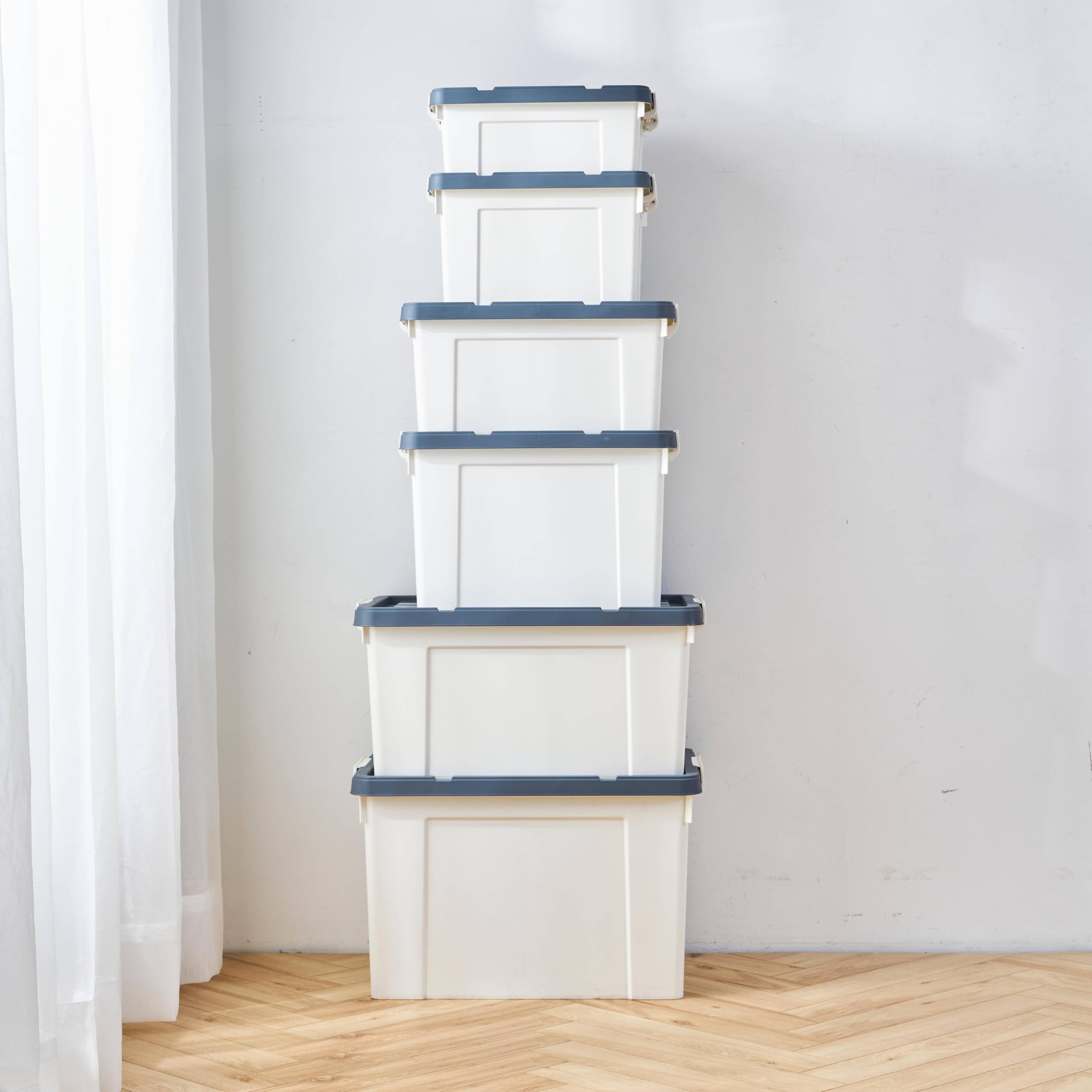 Cetomo 65L*3 Scatole di Stoccaggio in Plastica, Scatole Portaoggetti con Coperchio, Organizzatore con Manico, Contenitori per Casa e Ufficio, Impilabile, Resistente, Bianco, 65L - Confezione da 3