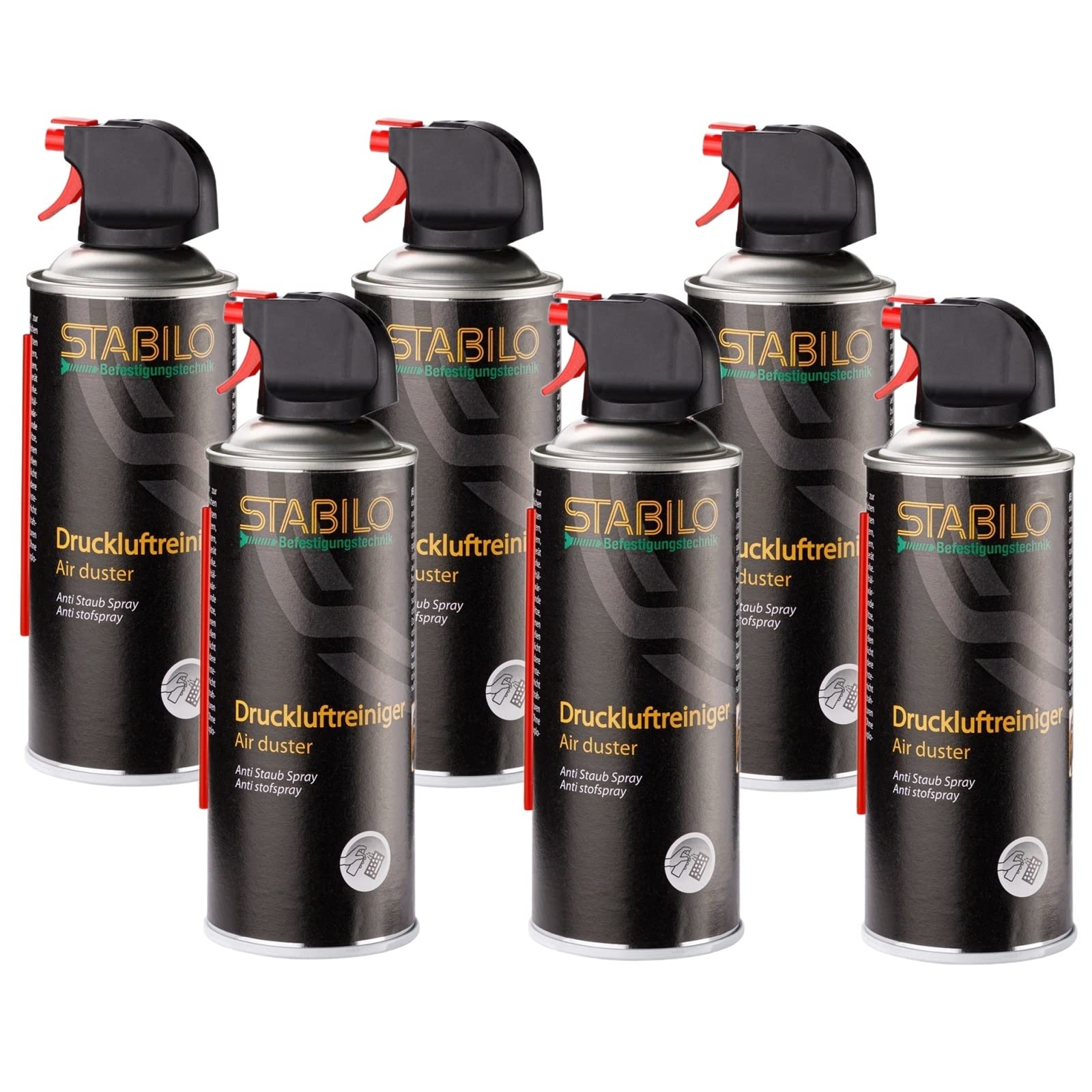 6x Druckluftreiniger Spray 400ml | Druckluftspray, Luftreiniger mit 10cm Sprühverlängerung | 6 Stück