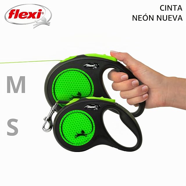 Foto 6 de 7 de Flexi® Neon M Cinta 5 m Negro/Verde neón, Correa Extensible para Perros hasta máx. 25 kg